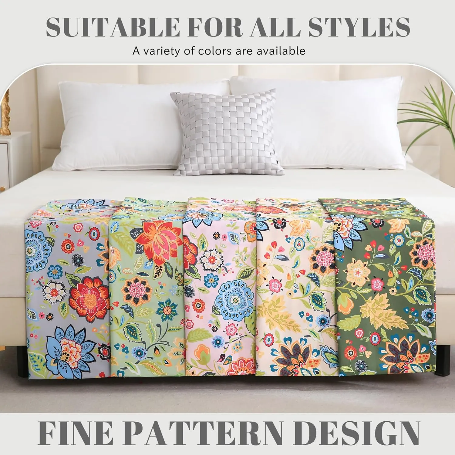 Bedlifes Queen Sheet Set Ultra Soft, Breathable, Silky Flower Deep Pocket 100% Microfiber Bedding, 4 Piece Queen Size Floral