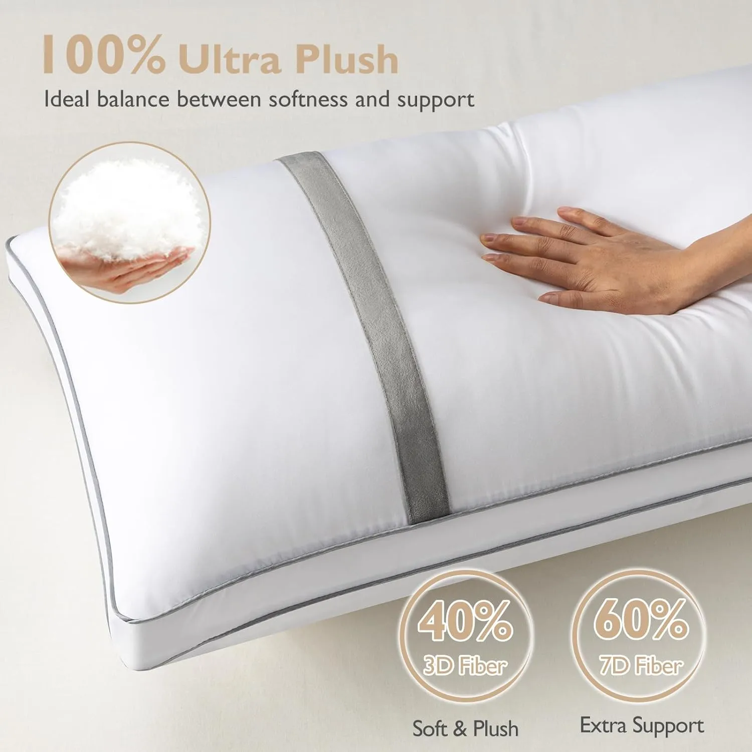 BedStory Pillows for Sleeping 2 Pack, Hotel Quality Bed Pillow Queen Size, Down Alternative Pillows with Ultra Soft Fiber Fill, Good for Back and Side Sleepers