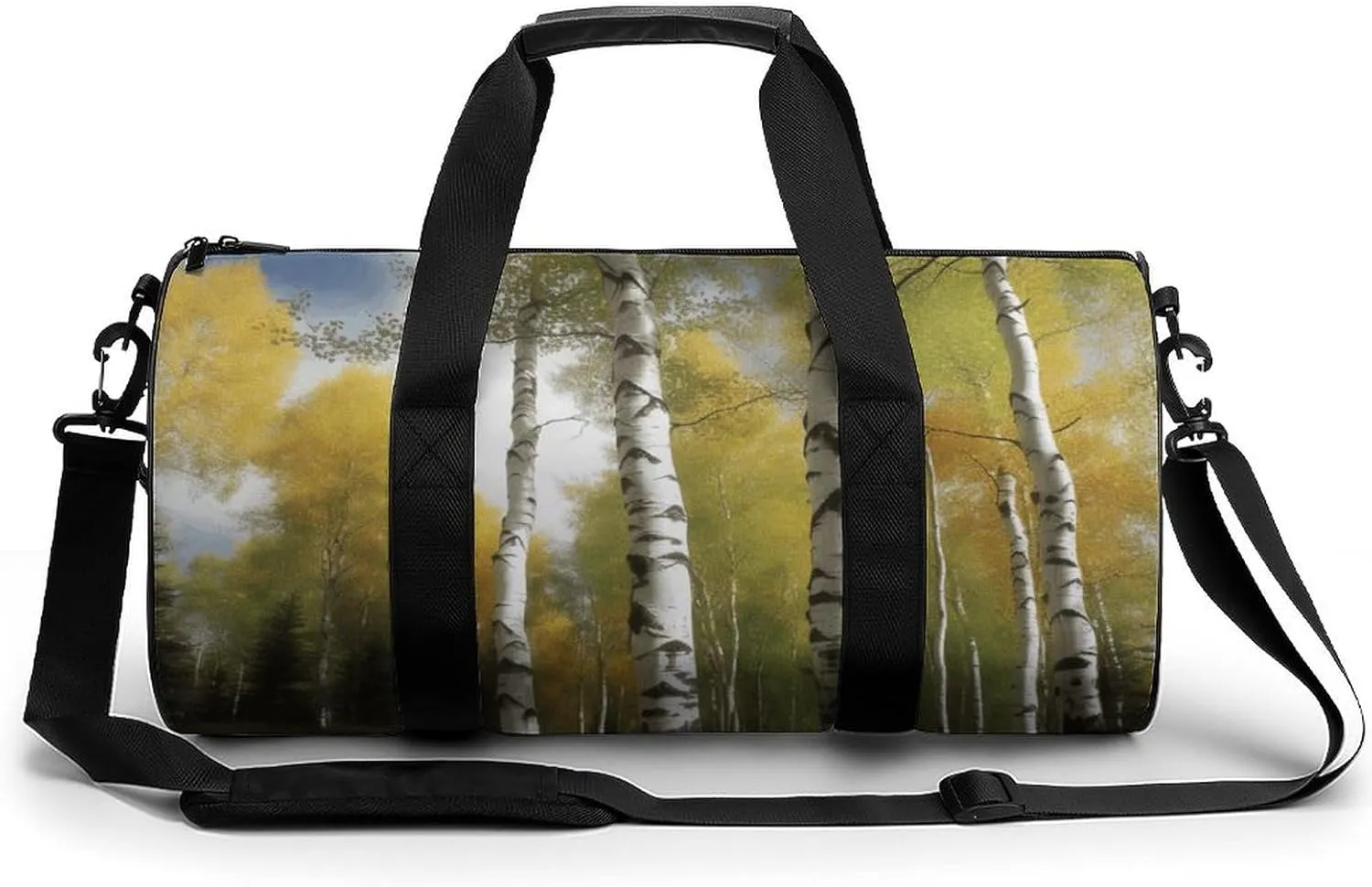 Birch Trees Cylindrical Gym Bag Travel Duffel Bag with Dry Wet Separated Pocket for Men And Women Overnight Bag Weekender Bag Training Handbag Yoga Bag