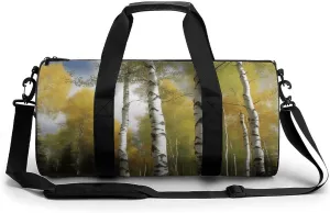 Birch Trees Cylindrical Gym Bag Travel Duffel Bag with Dry Wet Separated Pocket for Men And Women Overnight Bag Weekender Bag Training Handbag Yoga Bag