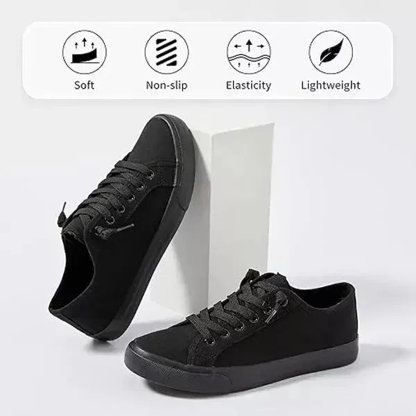 Black Canvas Lace Up Oxford Shoes Womans Size 8 Sneakers Classic Casual Low Top