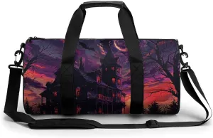 Black Haunted House Cylindrical Gym Bag Travel Duffel Bag with Dry Wet Separated Pocket for Men And Women Overnight Bag Weekender Bag Training Handbag Yoga Bag