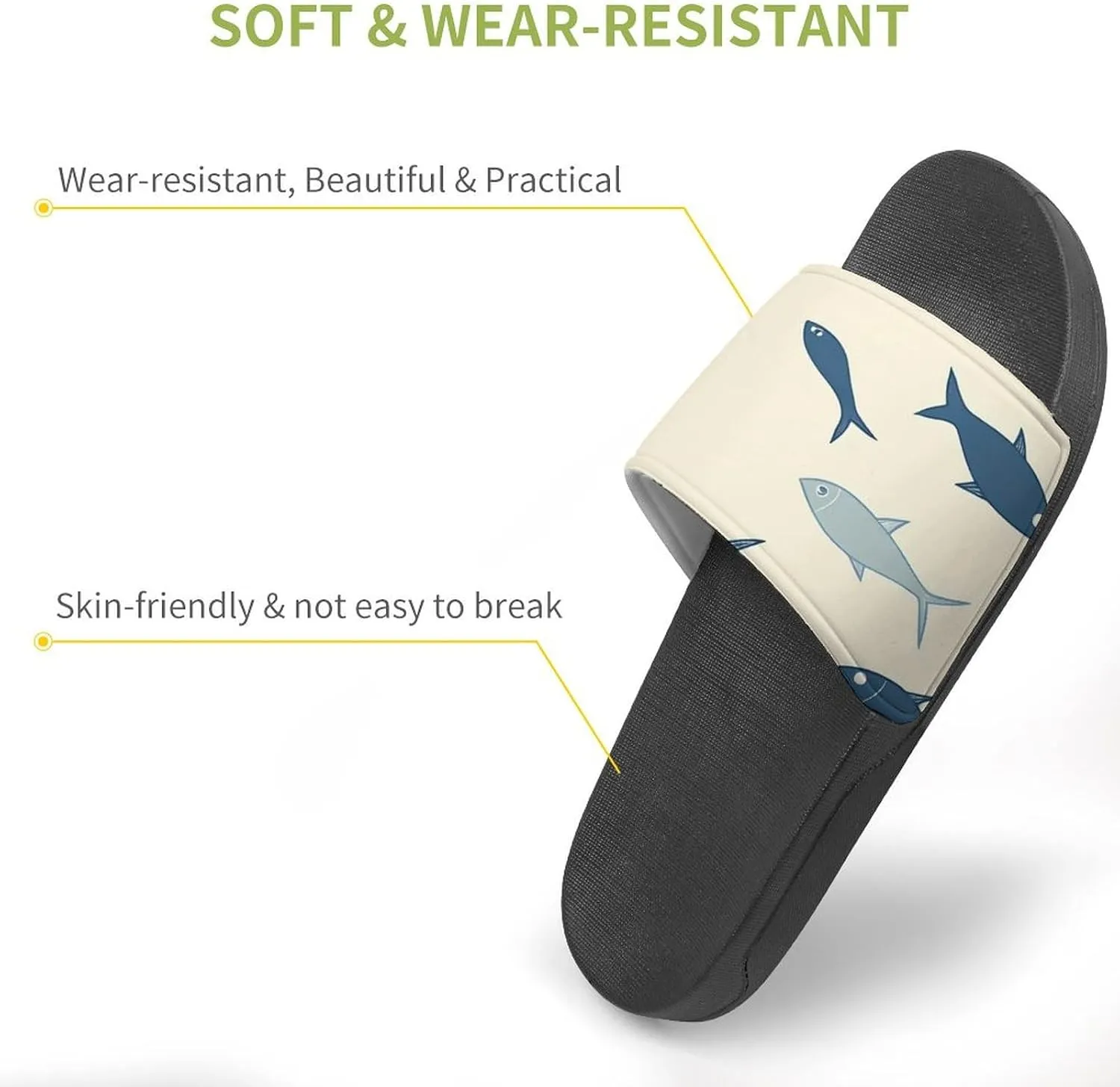 Blue Fish Cream Pattern Slippers Indoor Outdoor Unisex House Slipper Shower Slippers Non-Slip Open Toe Shoes