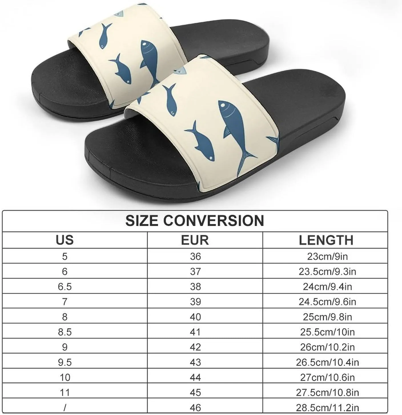 Blue Fish Cream Pattern Slippers Indoor Outdoor Unisex House Slipper Shower Slippers Non-Slip Open Toe Shoes