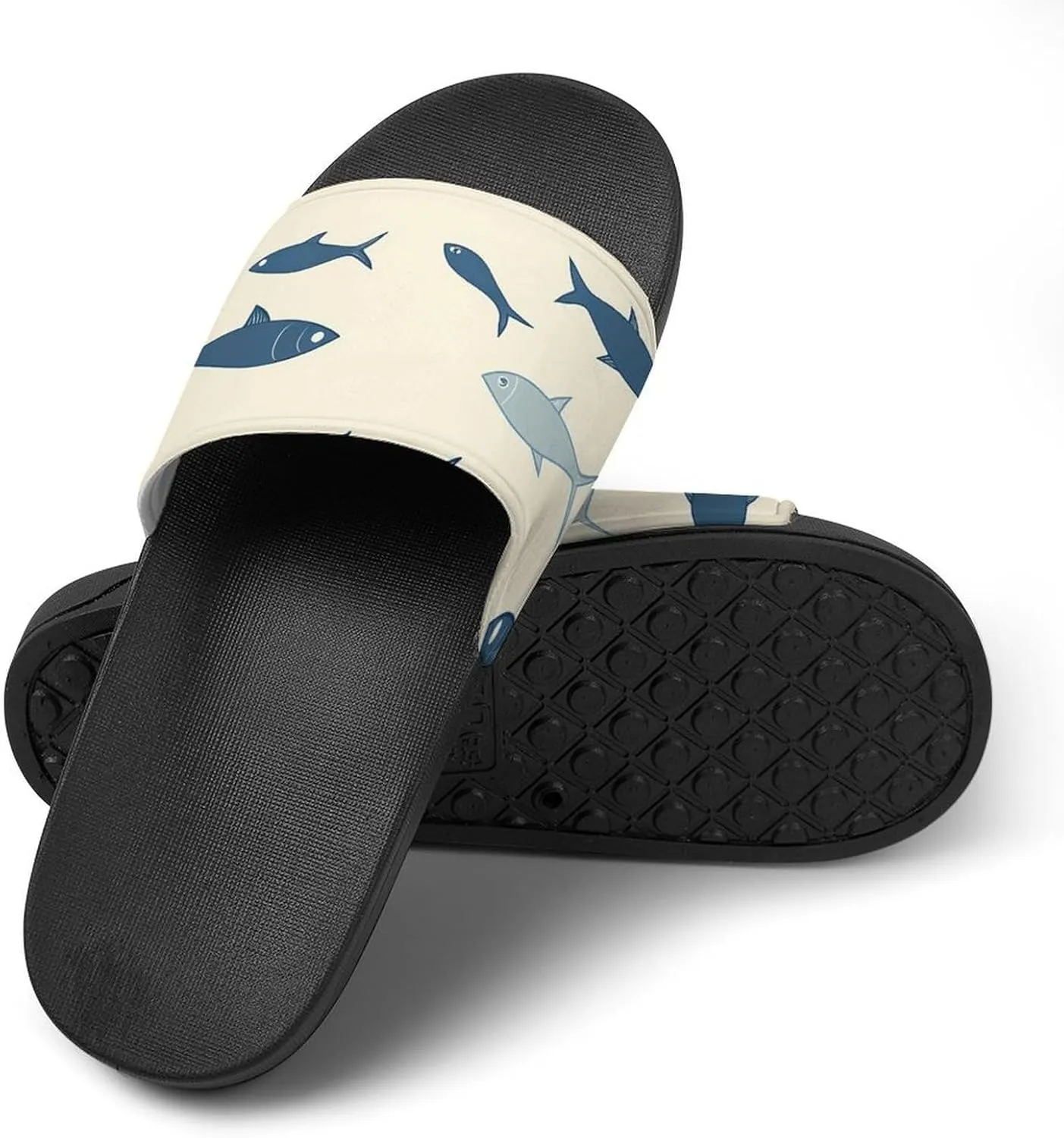 Blue Fish Cream Pattern Slippers Indoor Outdoor Unisex House Slipper Shower Slippers Non-Slip Open Toe Shoes