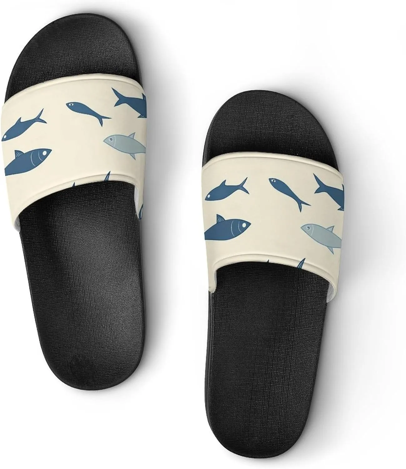 Blue Fish Cream Pattern Slippers Indoor Outdoor Unisex House Slipper Shower Slippers Non-Slip Open Toe Shoes