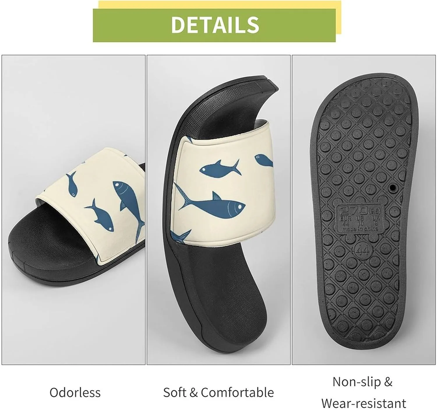 Blue Fish Cream Pattern Slippers Indoor Outdoor Unisex House Slipper Shower Slippers Non-Slip Open Toe Shoes