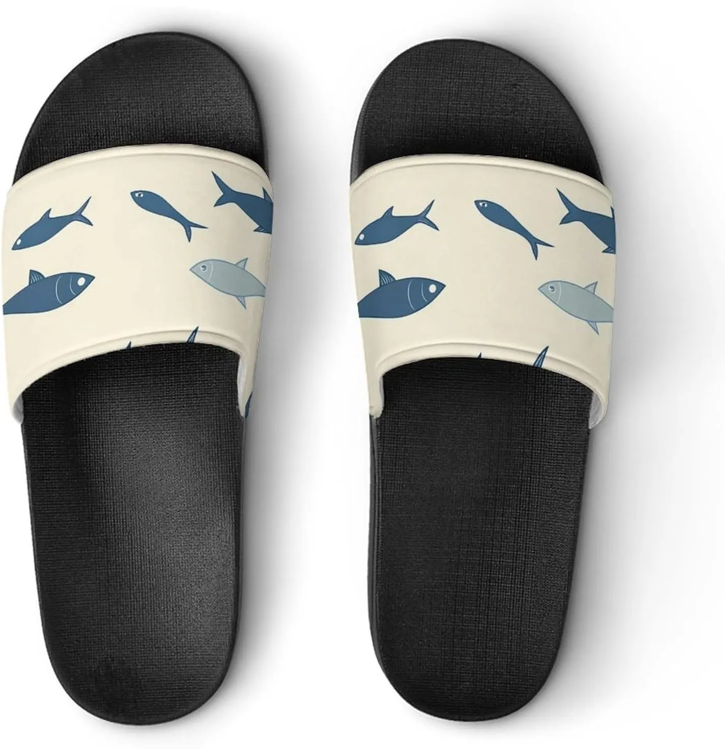 Blue Fish Cream Pattern Slippers Indoor Outdoor Unisex House Slipper Shower Slippers Non-Slip Open Toe Shoes