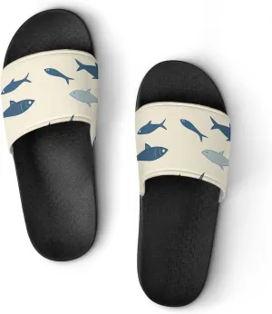 Blue Fish Cream Pattern Slippers Indoor Outdoor Unisex House Slipper Shower Slippers Non-Slip Open Toe Shoes