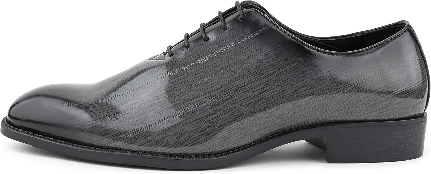 Bolano Brayden - Men's Dress Shoes - Exotic EEL Skin Print, Oxford Lace-Ups, Black Burnished Toe - Exotic Formal Shoes for Men - Original, Designer Shoes