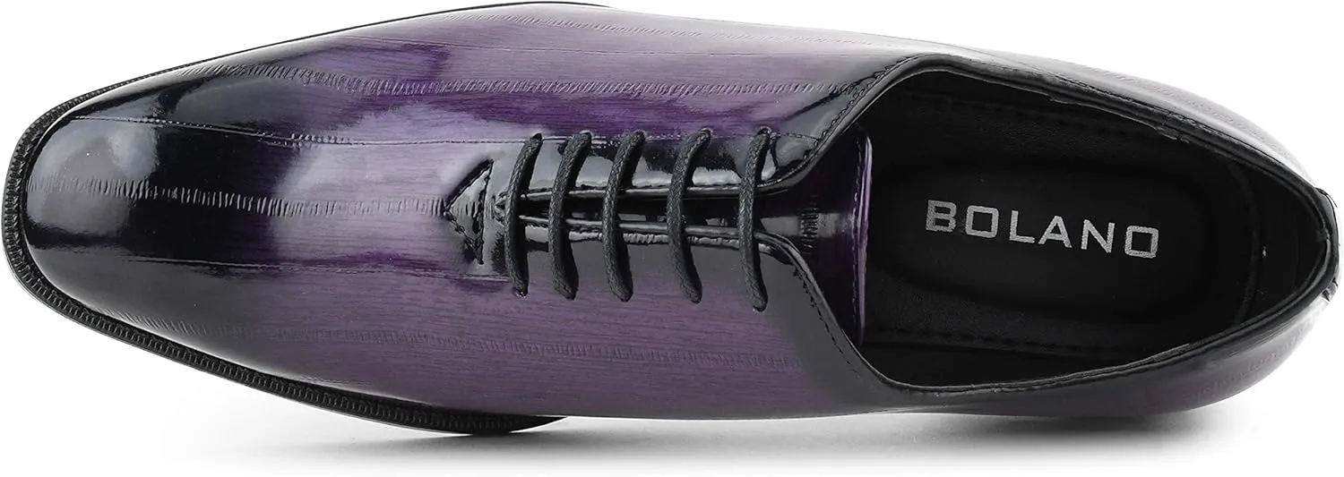 Bolano Brayden - Men's Dress Shoes - Exotic EEL Skin Print, Oxford Lace-Ups, Black Burnished Toe - Exotic Formal Shoes for Men - Original, Designer Shoes