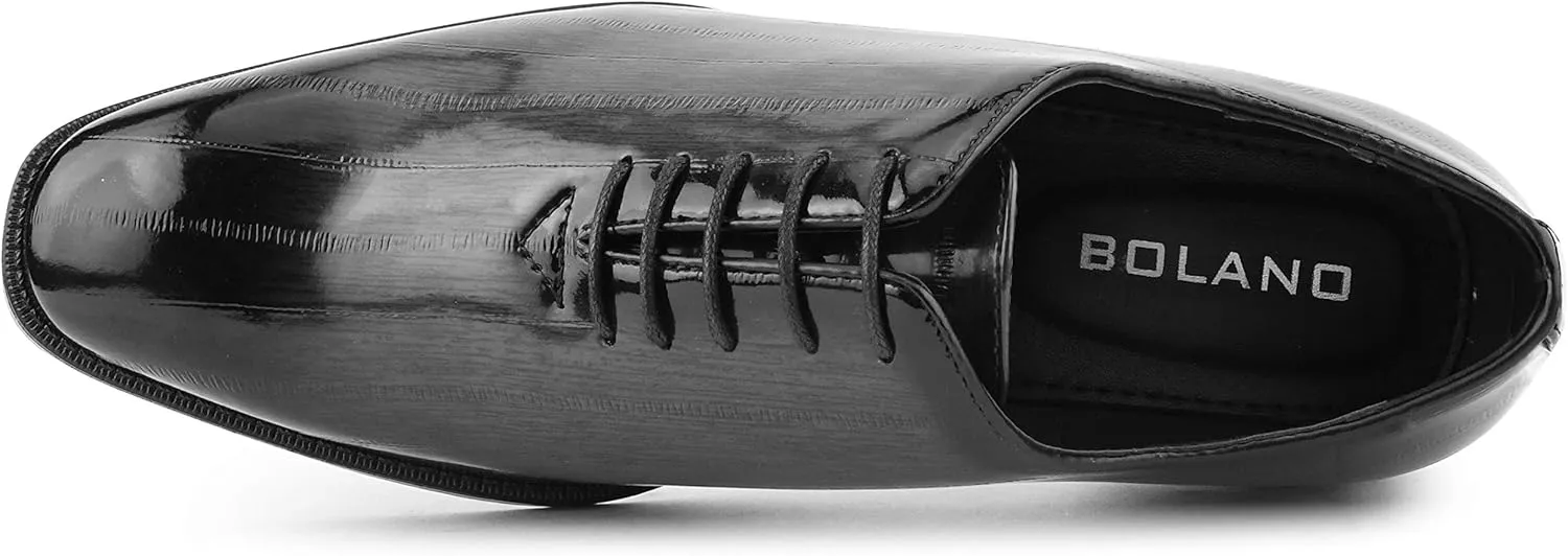 Bolano Brayden - Men's Dress Shoes - Exotic EEL Skin Print, Oxford Lace-Ups, Black Burnished Toe - Exotic Formal Shoes for Men - Original, Designer Shoes