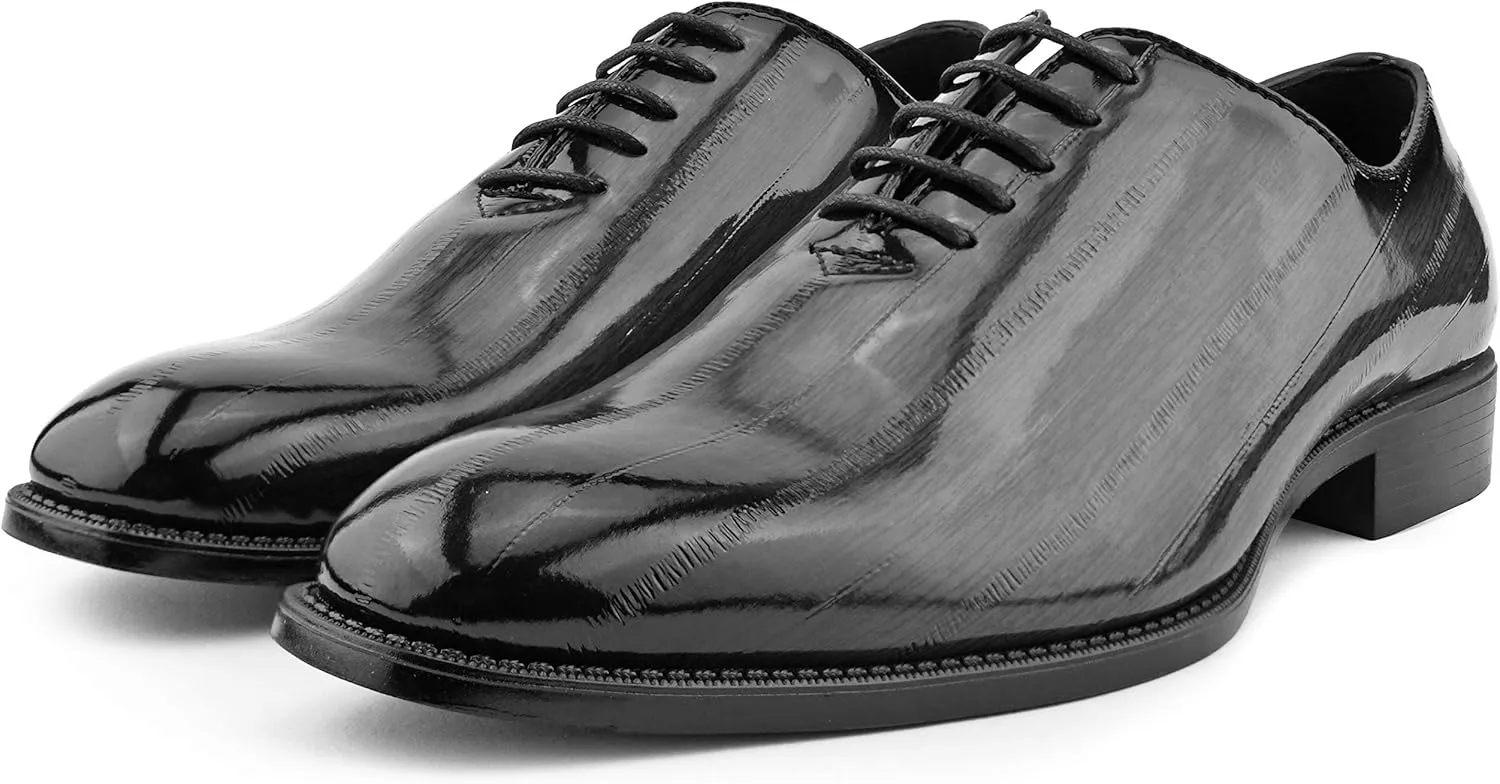 Bolano Brayden - Men's Dress Shoes - Exotic EEL Skin Print, Oxford Lace-Ups, Black Burnished Toe - Exotic Formal Shoes for Men - Original, Designer Shoes