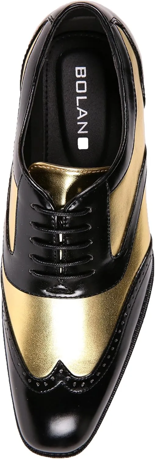 Bolano Lawson, Wingtip Oxford Dress Shoes for Men, Two-Tone & Shiny Metallic Oxfords, Men's Formal Tuxedo Shoes