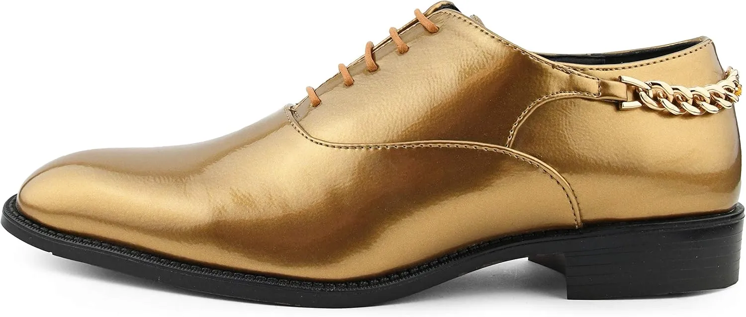 Bolano Men's Oxford Dress Shoes - Chainz Model with Cuban Heel and Lace-Up Closure