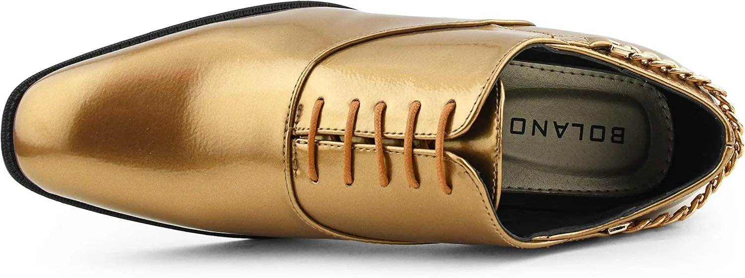 Bolano Men's Oxford Dress Shoes - Chainz Model with Cuban Heel and Lace-Up Closure