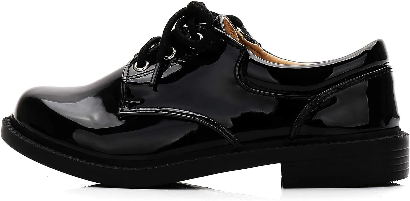 Boys Shiny Tuxedo Shoes Kids Patent Leather Dress Oxford Shoes