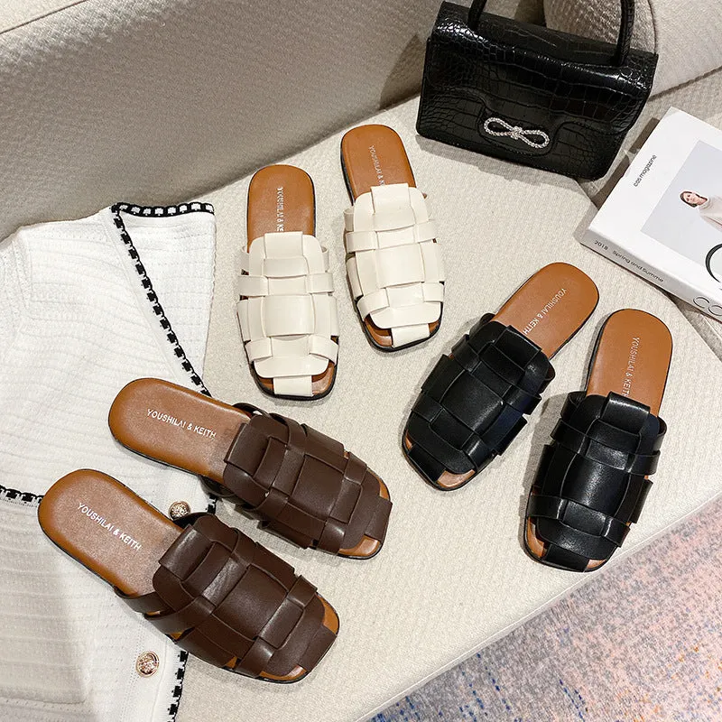Braided Flat Slippers With Half Wrap