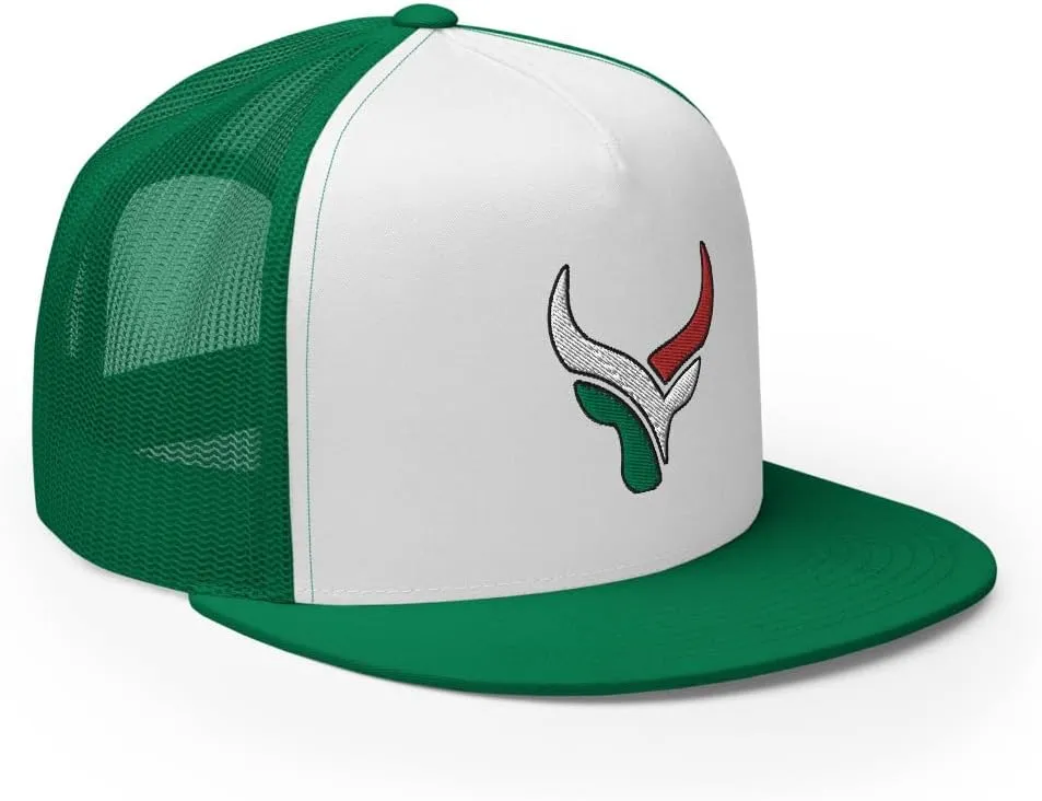 Bull Head Mexican Cowboy Trucker Hat | Flat Bill High Crown Adjustable | Country Mexico Western Ranch Cap