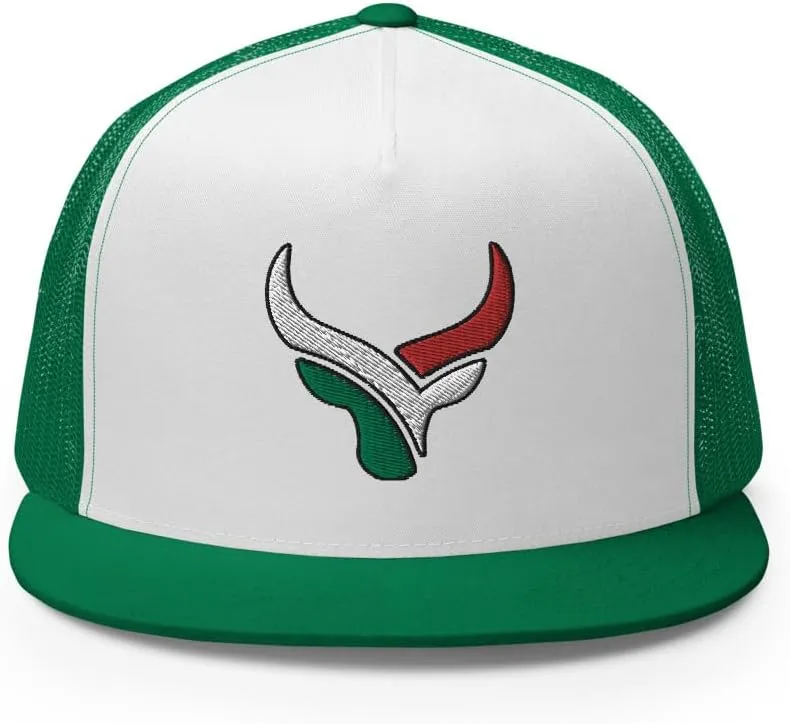Bull Head Mexican Cowboy Trucker Hat | Flat Bill High Crown Adjustable | Country Mexico Western Ranch Cap