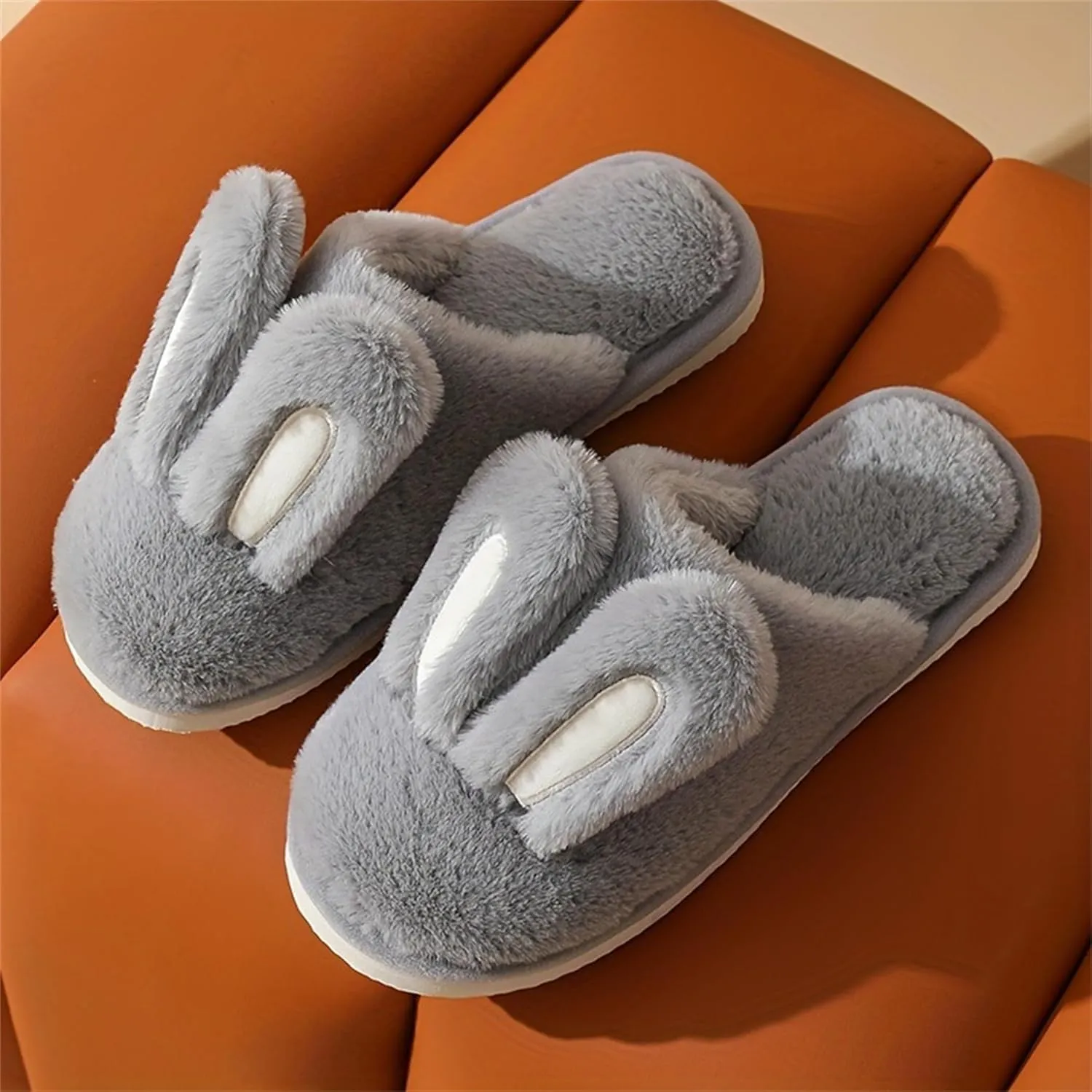bunny ear flat bottom warm and non slip slippers Men and women's home plush cotton slippers