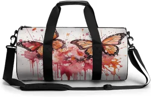 Butterfly Drip Spray Watercolor Cylindrical Gym Bag Travel Duffel Bag with Dry Wet Separated Pocket for Men And Women Overnight Bag Weekender Bag Training Handbag Yoga Bag