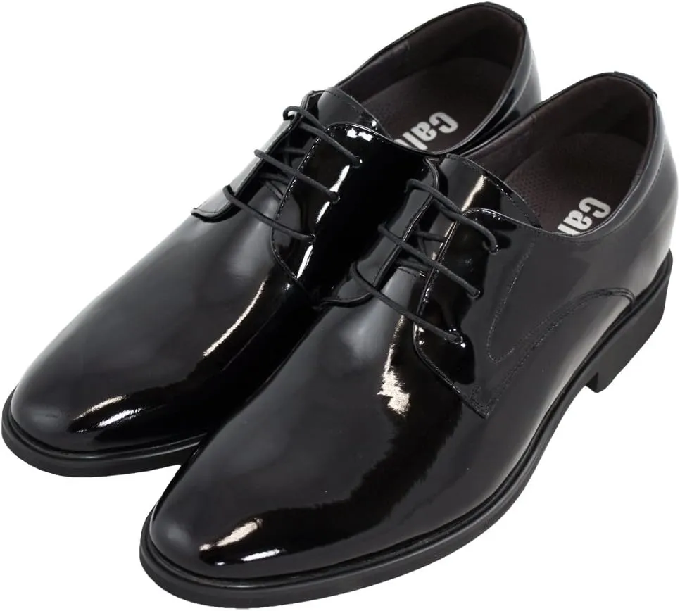 Calden Men's Invisible Height Increasing Elevator Shoes - Black Patent Leather Lace-up Formal Tuxedo Oxfords - 3 Inches Taller - K911929 - Size 7 D(M) US