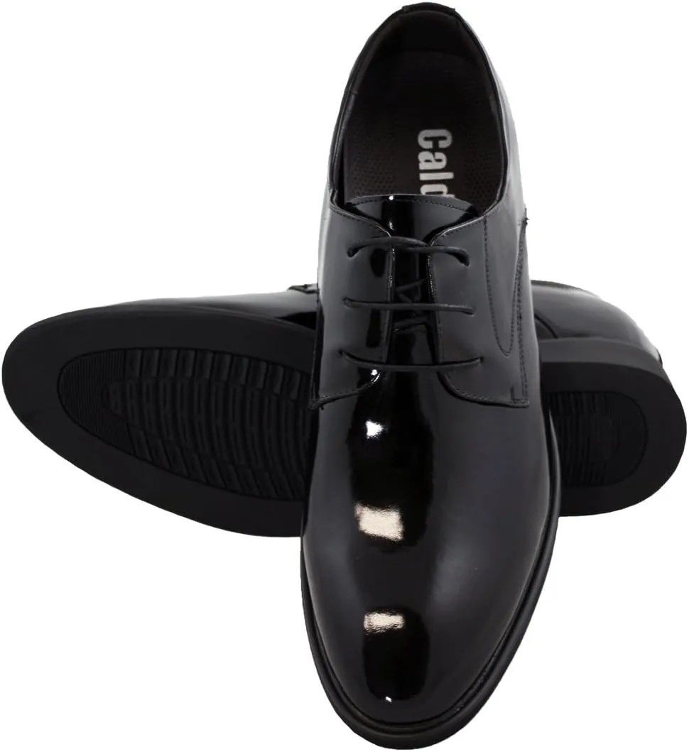 Calden Men's Invisible Height Increasing Elevator Shoes - Black Patent Leather Lace-up Formal Tuxedo Oxfords - 3 Inches Taller - K911929 - Size 7 D(M) US