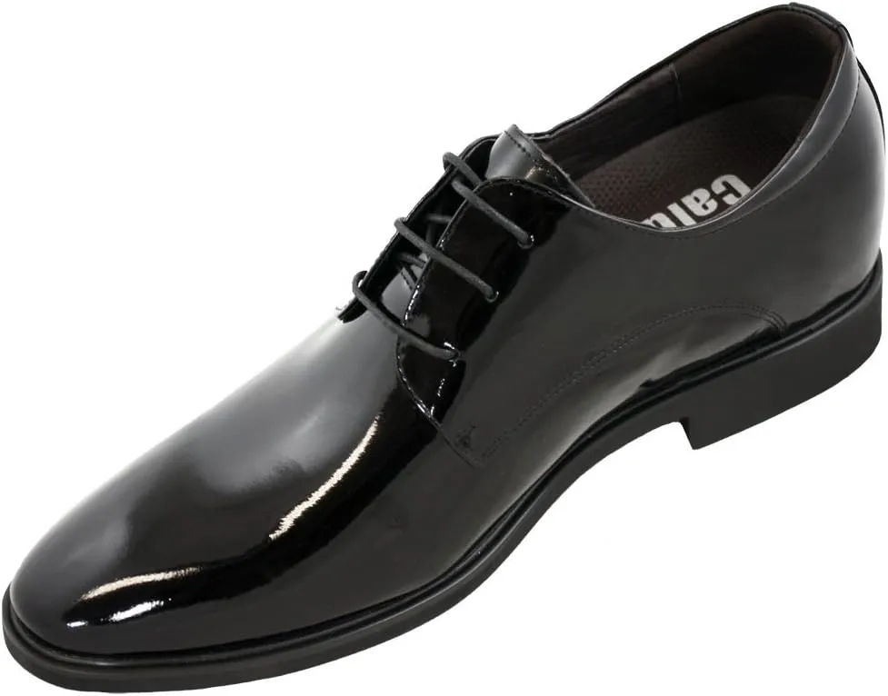 Calden Men's Invisible Height Increasing Elevator Shoes - Black Patent Leather Lace-up Formal Tuxedo Oxfords - 3 Inches Taller - K911929 - Size 7 D(M) US