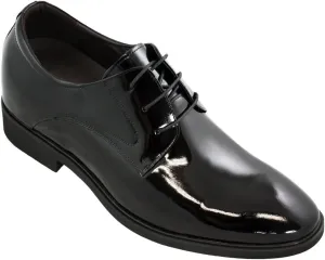 Calden Men's Invisible Height Increasing Elevator Shoes - Black Patent Leather Lace-up Formal Tuxedo Oxfords - 3 Inches Taller - K911929 - Size 7 D(M) US