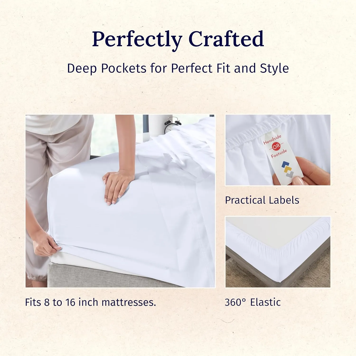 California Design Den Full Size Bed Sheets Set - Luxury 600 Thread Count 100% Cotton Sateen, Cooling Sheets, Deep Pockets with All Around Elastic for a Snug Fit, Hotel Quality Bedding Set - White