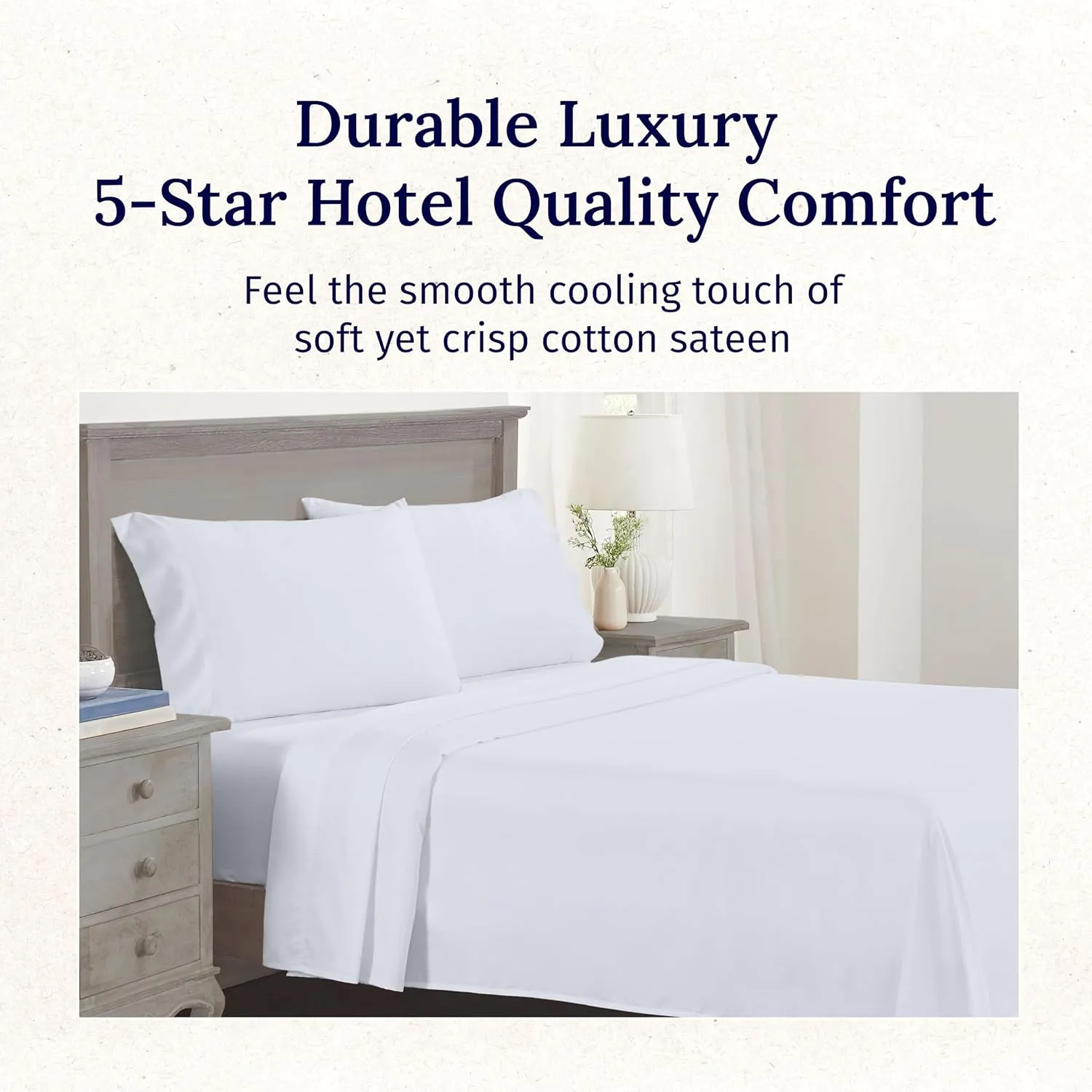 California Design Den Full Size Bed Sheets Set - Luxury 600 Thread Count 100% Cotton Sateen, Cooling Sheets, Deep Pockets with All Around Elastic for a Snug Fit, Hotel Quality Bedding Set - White