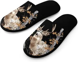 Camouflage Deer Hunting Flannel Slipper for Adult Men House Warm Shoes Slip On Memory Foam for Indoor Outdoor