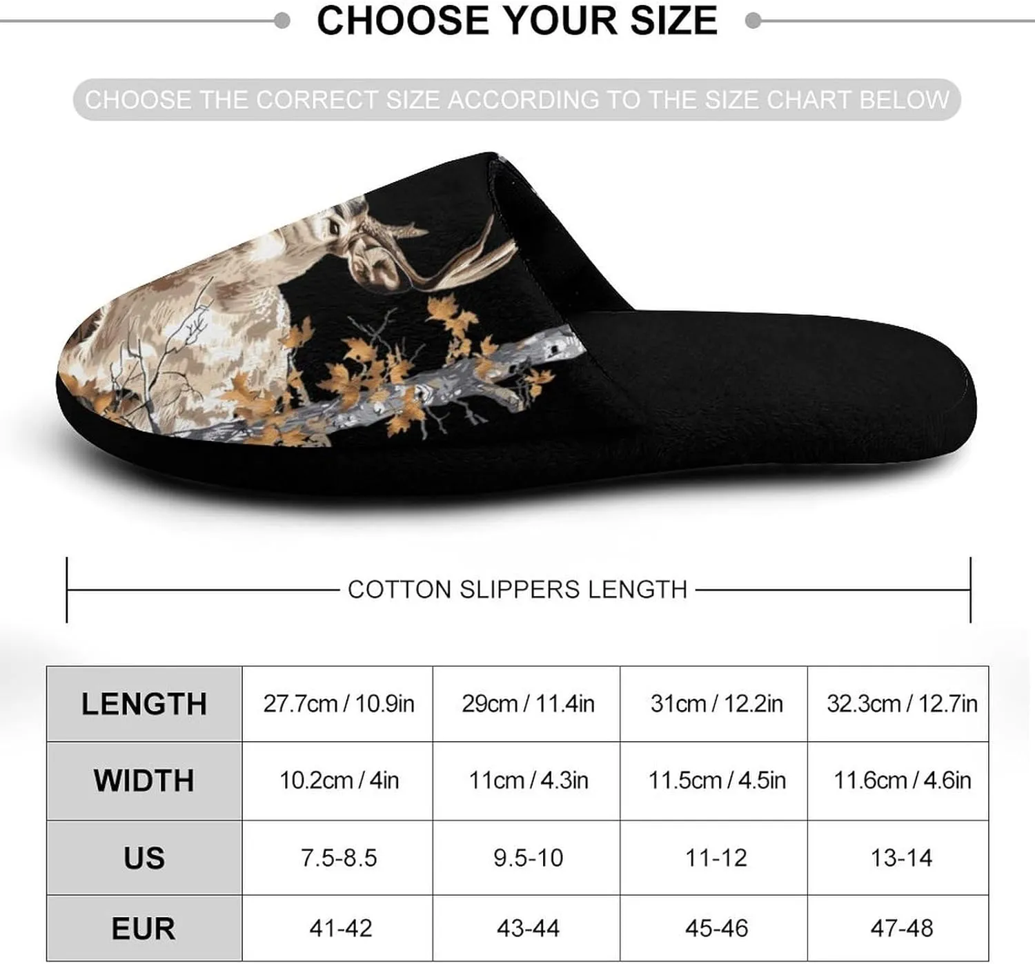 Camouflage Deer Hunting Flannel Slipper for Adult Men House Warm Shoes Slip On Memory Foam for Indoor Outdoor