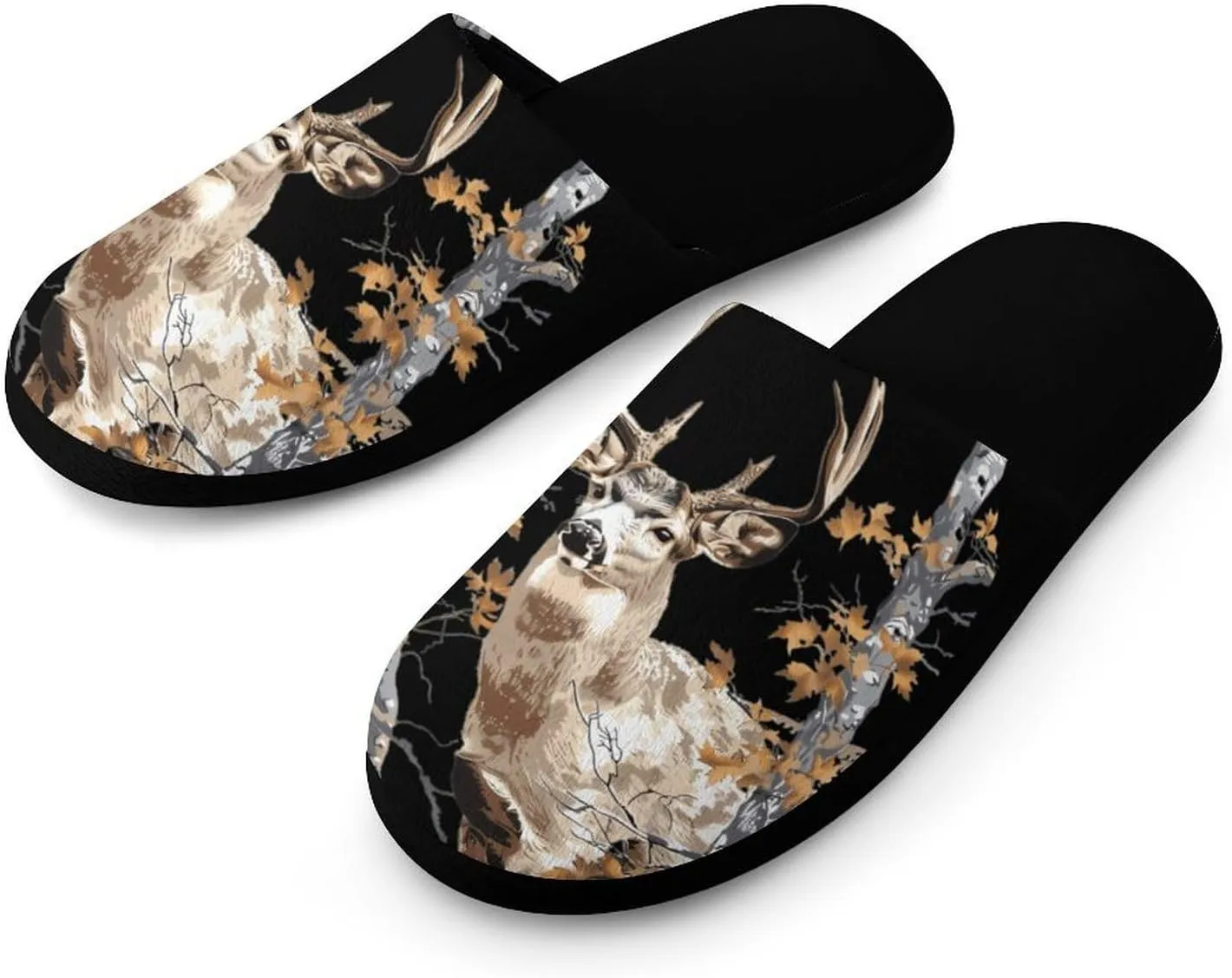 Camouflage Deer Hunting Flannel Slipper for Adult Men House Warm Shoes Slip On Memory Foam for Indoor Outdoor