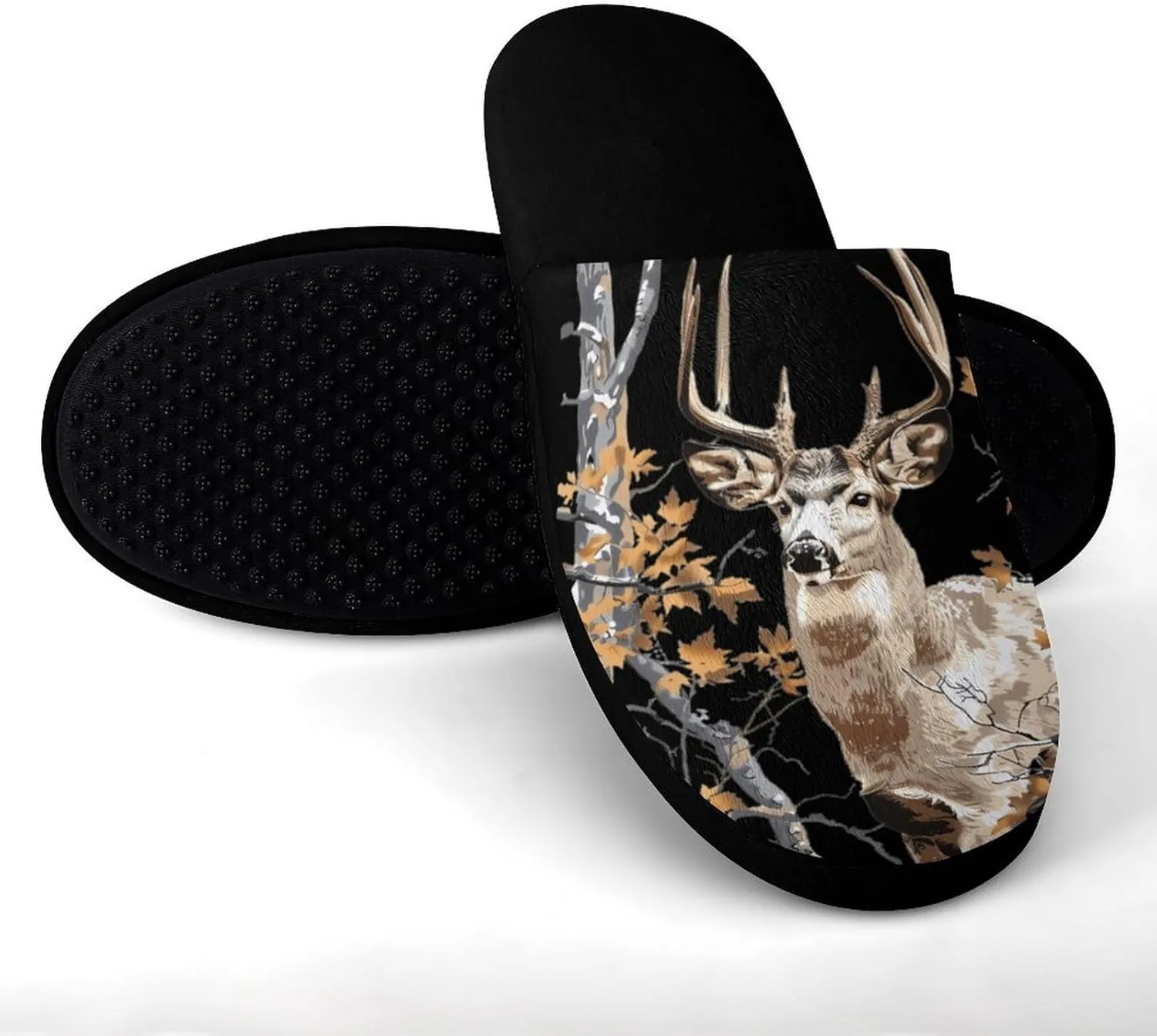 Camouflage Deer Hunting Flannel Slipper for Adult Men House Warm Shoes Slip On Memory Foam for Indoor Outdoor