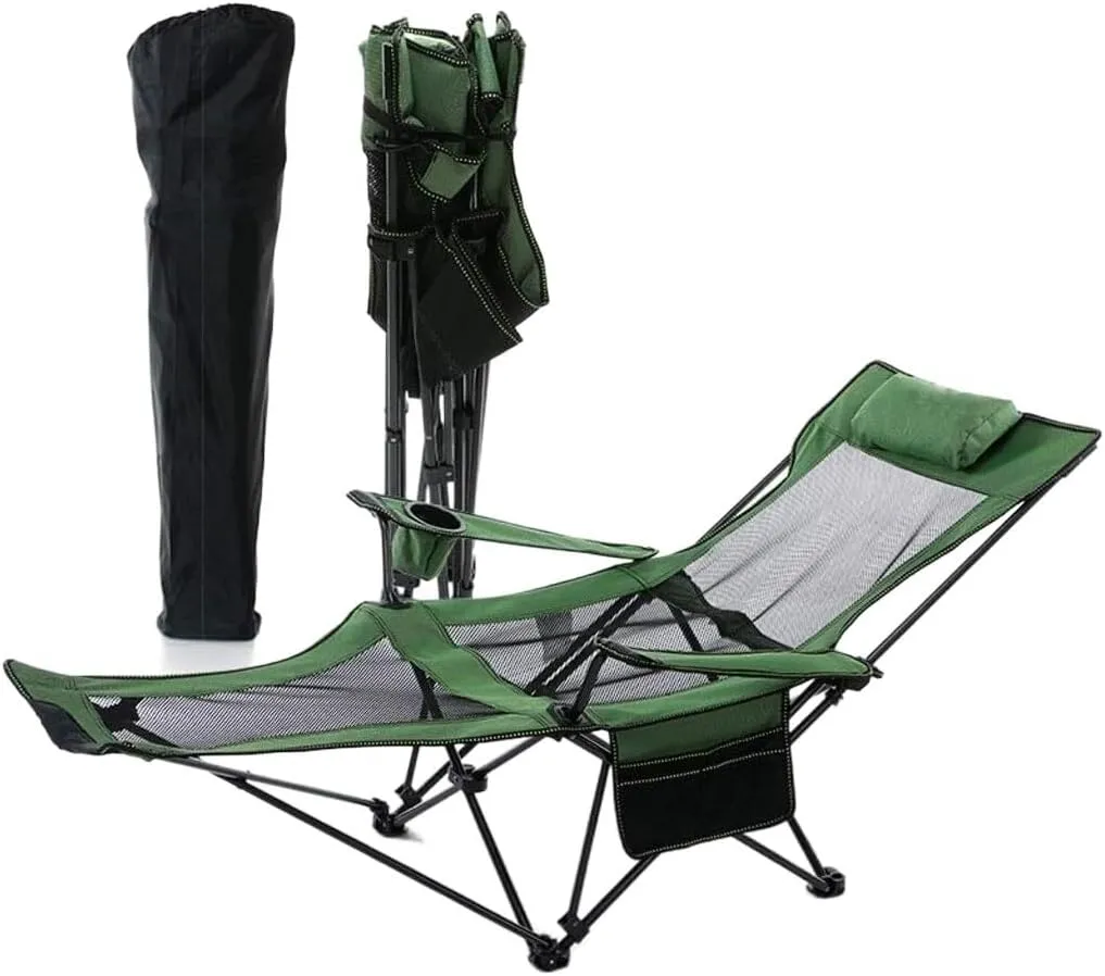 Camping Chair Outdoor Chair Foldable Chair Outdoor Camping Chair Folding Chair Recliner Break Relax Lounger Zero Gravity Chairs Garden Balcony Fishing Hiking Folding Camping Chair ( Color : Green , Si