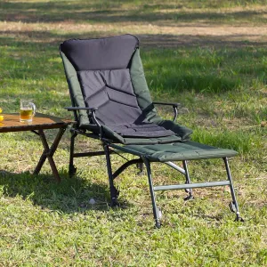 Camping Lounge Chair with Detachable Footrest – Portable Folding Reclining Chair with Adjustable Backrest & 360° Foot Cup for Outdoor Camping, Beach, Hiking, Fishing – Green/Black