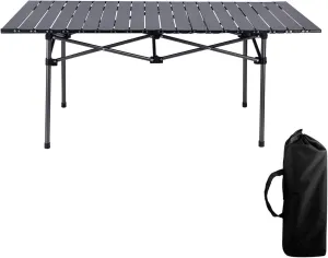Camping Table,Folding Picnic Table,Aluminum Roll Up Table,Folding Camping Table for Outdoor Beach Barbecue Trip Black