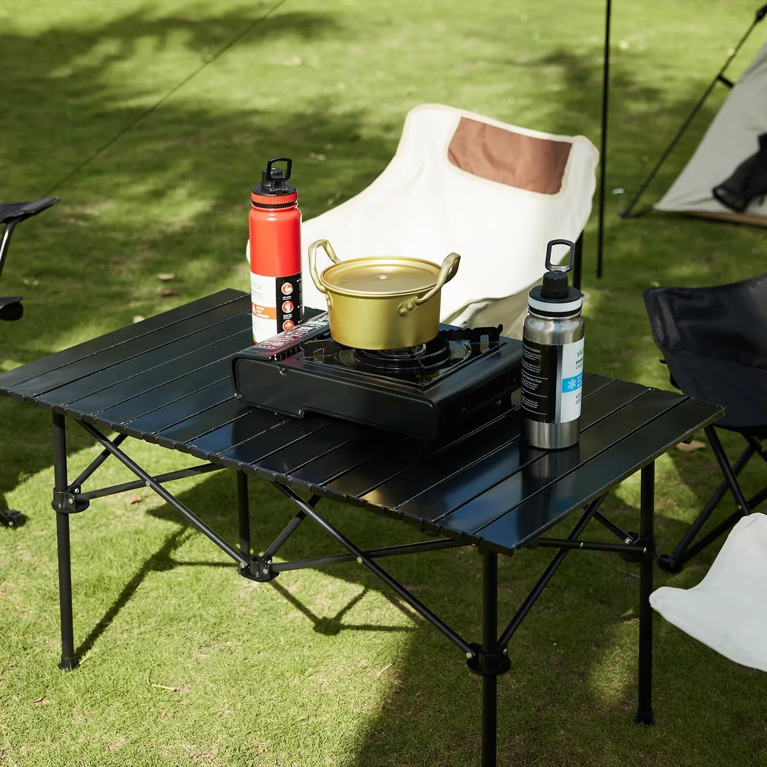 Camping Table,Folding Picnic Table,Aluminum Roll Up Table,Folding Camping Table for Outdoor Beach Barbecue Trip Black