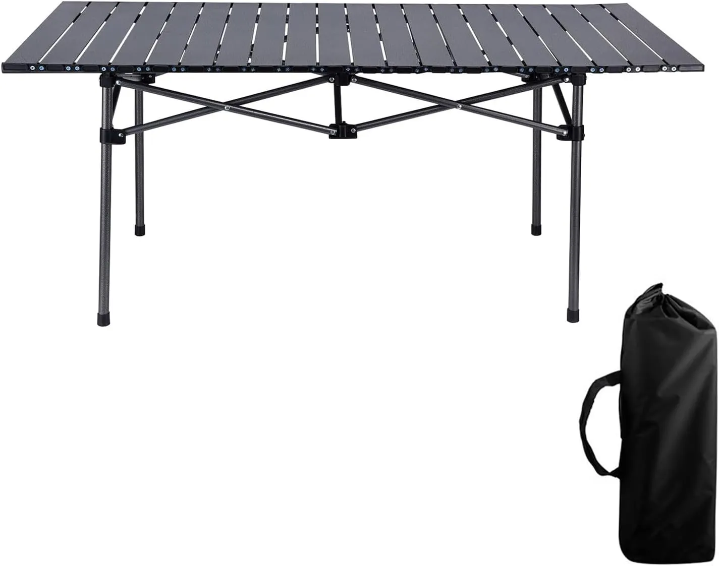 Camping Table,Folding Picnic Table,Aluminum Roll Up Table,Folding Camping Table for Outdoor Beach Barbecue Trip Black