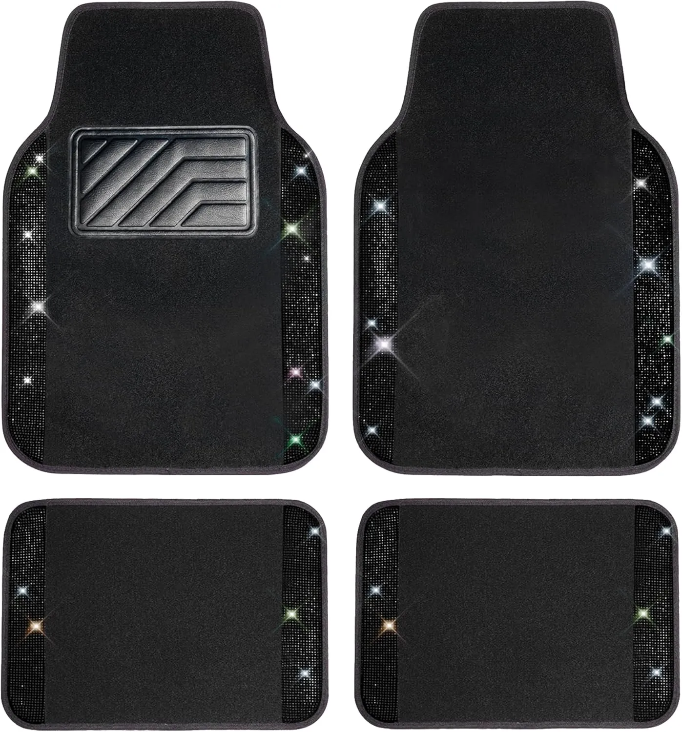 CAR PASS Bling Diamond Car Floor Mats, Sparkling Crystal Shining Glitter Rhinestone Carpet, Anti-Slip PVC Heel Pad Waterproof Universal for Automotive SUV,Sedan,Van,4pcs Girl Women Men Black Diamond