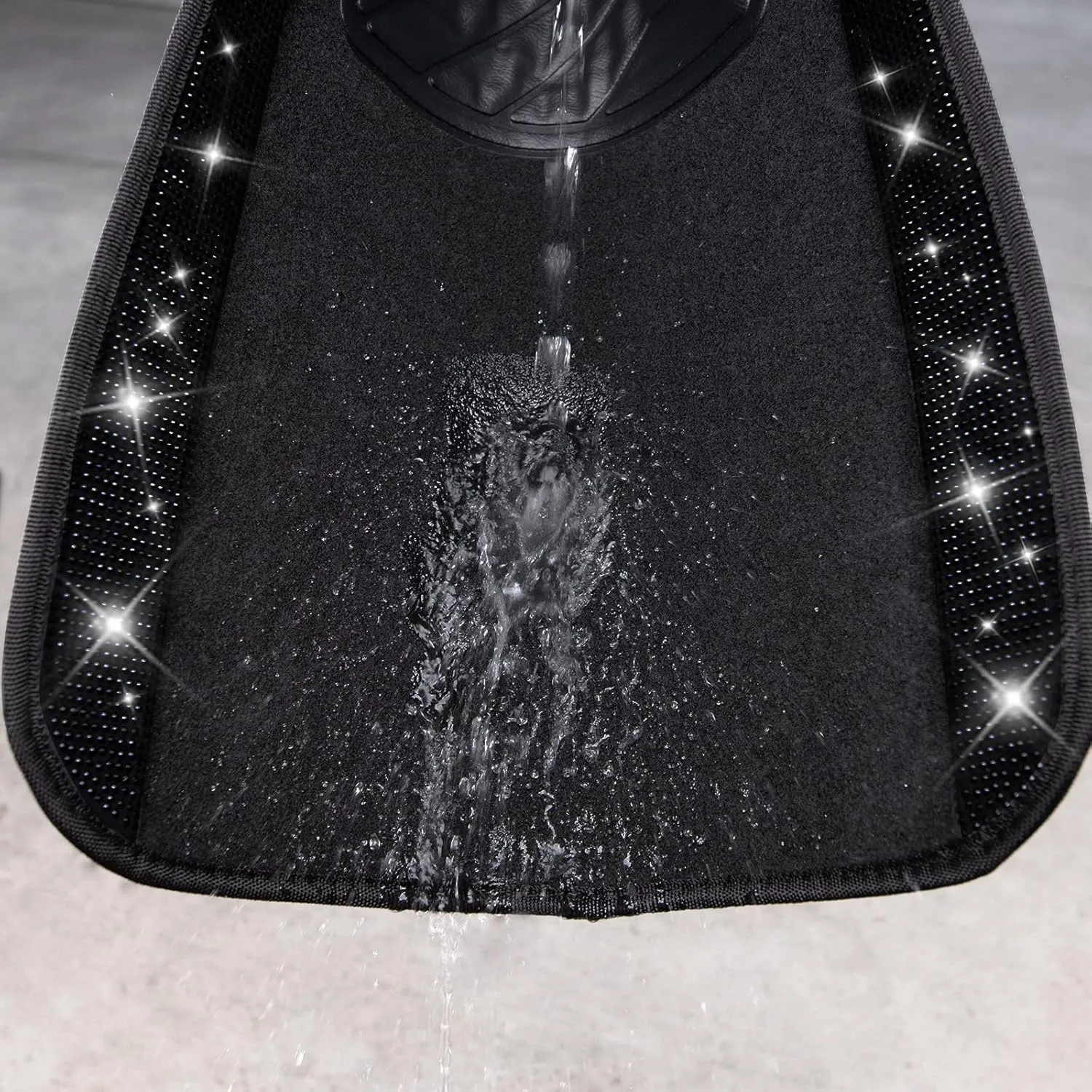 CAR PASS Bling Diamond Car Floor Mats, Sparkling Crystal Shining Glitter Rhinestone Carpet, Anti-Slip PVC Heel Pad Waterproof Universal for Automotive SUV,Sedan,Van,4pcs Girl Women Men Black Diamond