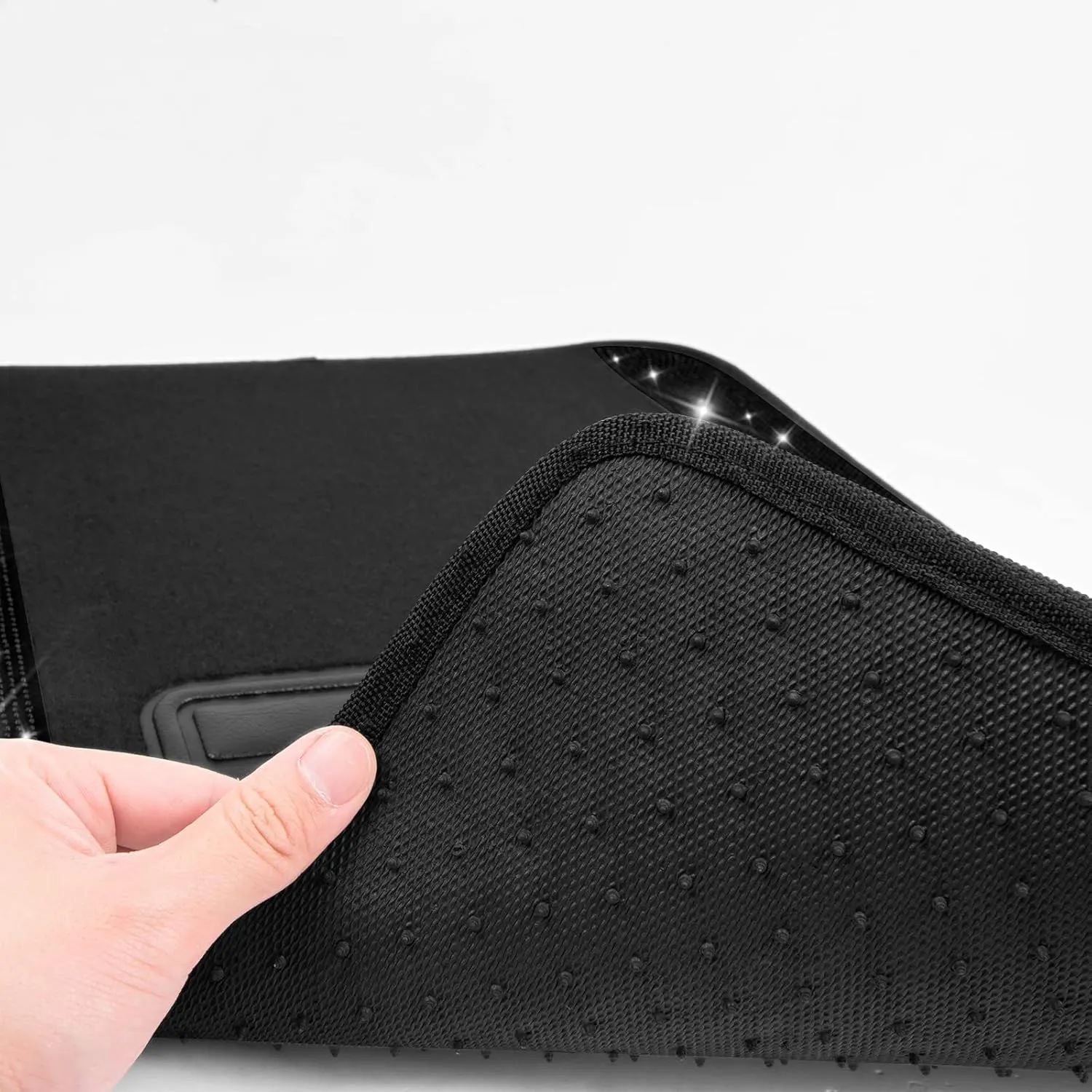 CAR PASS Bling Diamond Car Floor Mats, Sparkling Crystal Shining Glitter Rhinestone Carpet, Anti-Slip PVC Heel Pad Waterproof Universal for Automotive SUV,Sedan,Van,4pcs Girl Women Men Black Diamond