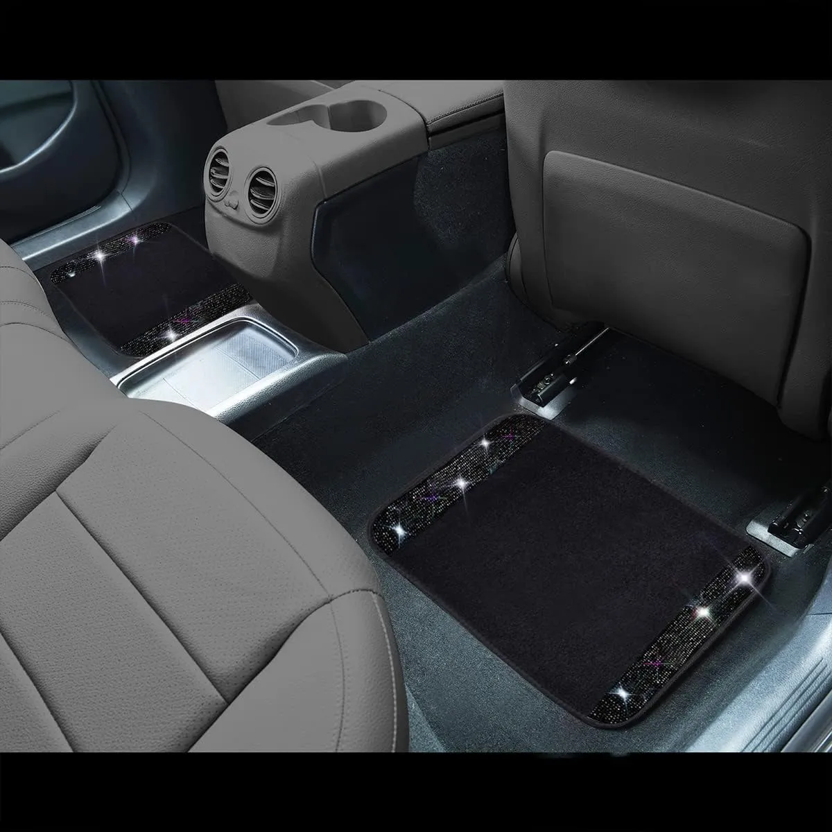 CAR PASS Bling Diamond Car Floor Mats, Sparkling Crystal Shining Glitter Rhinestone Carpet, Anti-Slip PVC Heel Pad Waterproof Universal for Automotive SUV,Sedan,Van,4pcs Girl Women Men Black Diamond