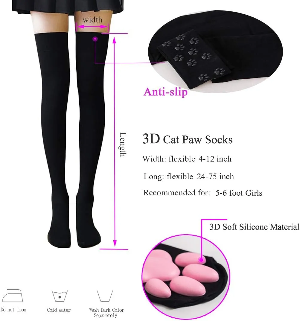 Cat Paw Socks, Thigh High Soft 3D Paw Pad Toe Beans Stockings for Women Cat Cosplay