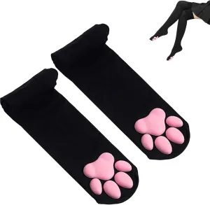 Cat Paw Socks, Thigh High Soft 3D Paw Pad Toe Beans Stockings for Women Cat Cosplay