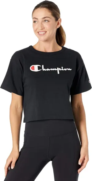 Champion Women's Cropped Reverse Weave Crew, Left Chest C