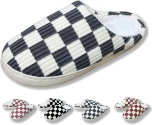 Checkered slipeers Comfortable Plaid Scuff Slides for Indoors & Outdoors, Unisex Cozy Memory Foam Slipper in Warm