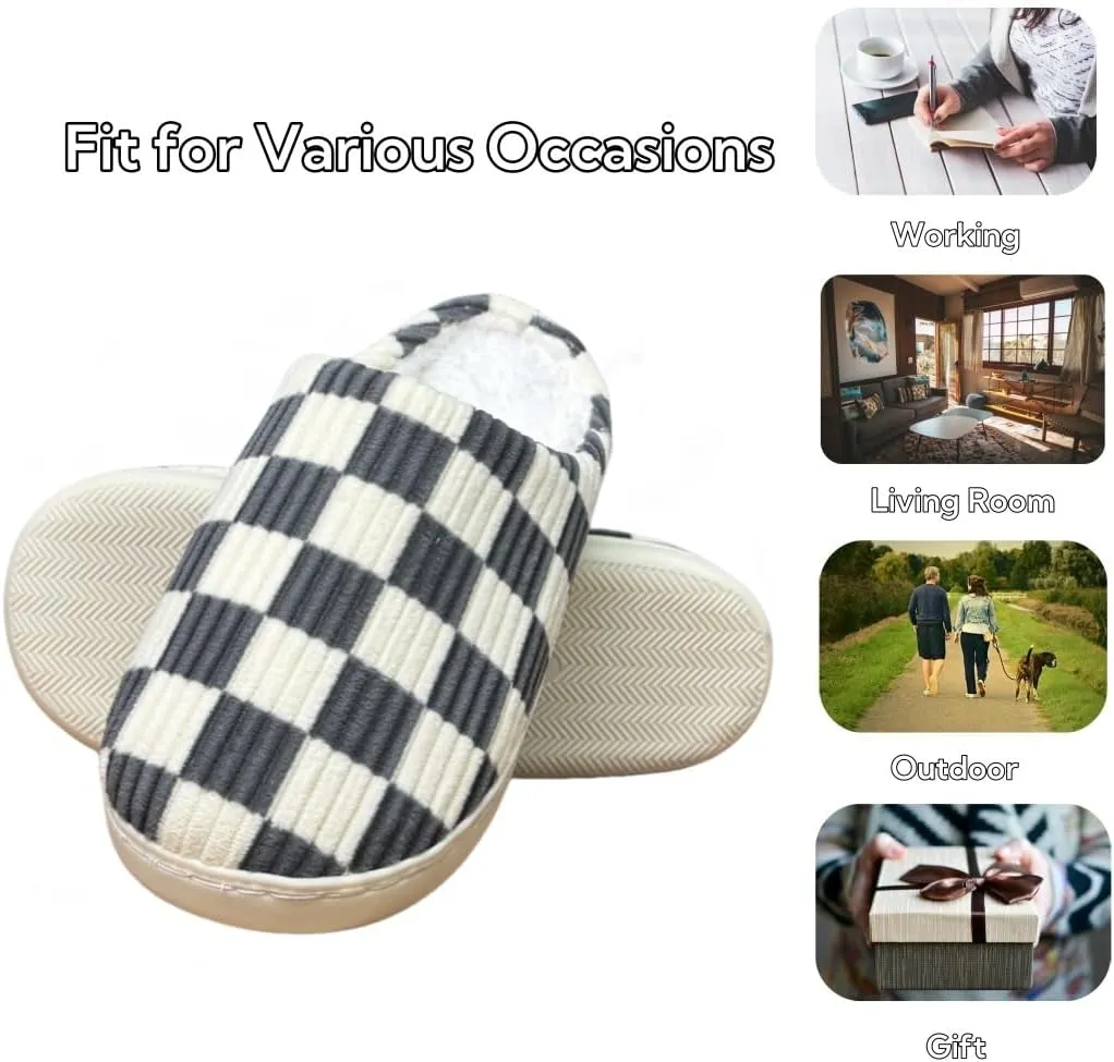Checkered slipeers Comfortable Plaid Scuff Slides for Indoors & Outdoors, Unisex Cozy Memory Foam Slipper in Warm